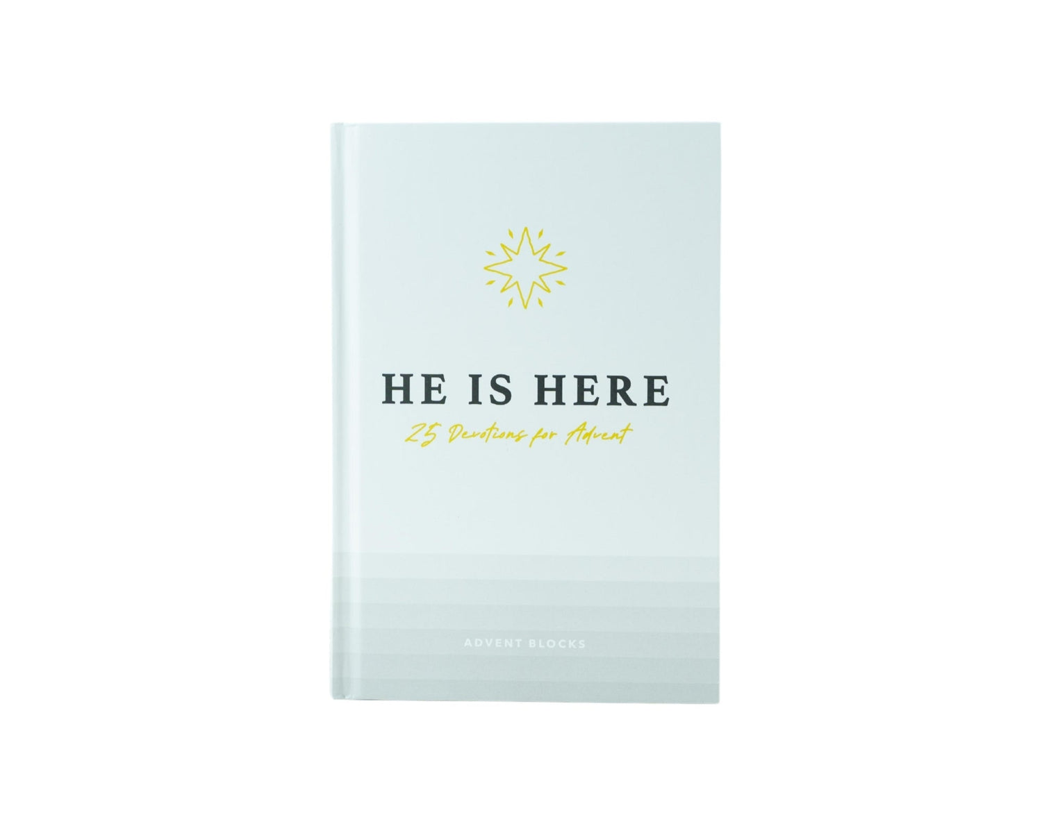 Book titled 'He Is Here' with a white cover on a white background