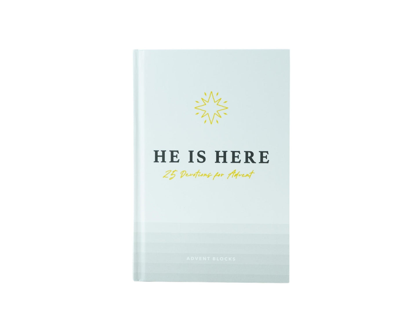 Book titled 'He Is Here' with a white cover on a white background